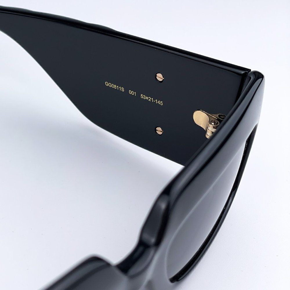 NEW Gucci GG0811S 001 Black Logo Gray Rectangle Anti-Reflective Unisex Sunglasse - Picture 10 of 12
